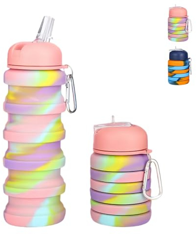 Sumneo Faltbare Trinkflasche 500ml, BPA-Frei & Spülmaschinengeeignet, Lebensmittelechte Auslaufsichere Camping Flasche, Falttasse für Wandern, Reisen, Outdoor, Sport (Kaschierpulver)