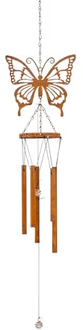 levandeo Windspiel Schmetterling Edelrost L80cm Klangspiel Natur Gartendeko Rostdeko Deko Hängedeko Garten Rostoptik