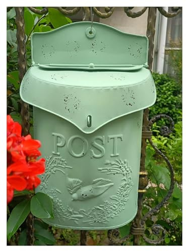 Wall Mounted Mailbox Mailboxes Letter Box Metal Large Mailbox Outdoor Garden Wall Mounted Post Box Farmhouse Decoration(Green)