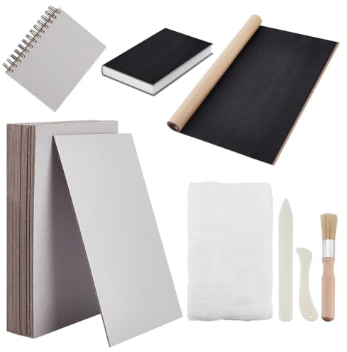 AHANDMAKER Book Binding Kits Include 20Pcs 6x9 Chipboards Black 19.5x58.3 Book Cloth 2 Bone Folder 1pc 78x45 Cloth for DIY Bookbinding Crafts and Sewing Supplies