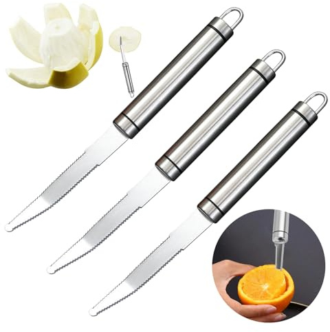 LINYUEARUI 3 Pcs Curved Serrated Bread and Grapefruit Knife, Stainless Steel Fruit Carving Tool with Ergonomic Handle for Kitchen and Chef Use