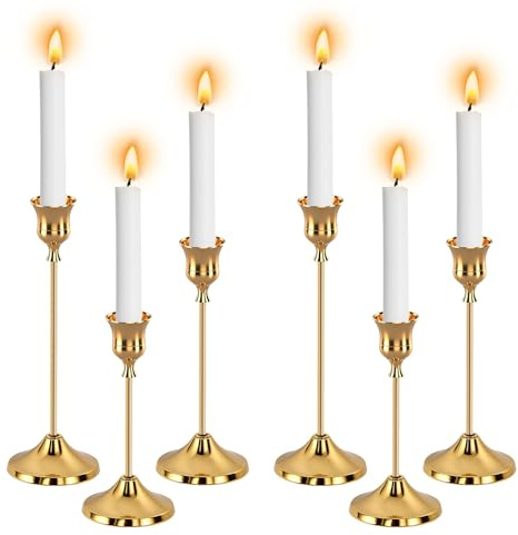 6 Set Kerzenständer Gold, Kerzenständer Stabkerzen Kerzenhalter Gold Candle Holder Hochzeit Kerze Stand für Kerzenhalter Weihnachtsdeko Innen Tisch, Geburtstagsessen, Jubiläum, Hochzeit