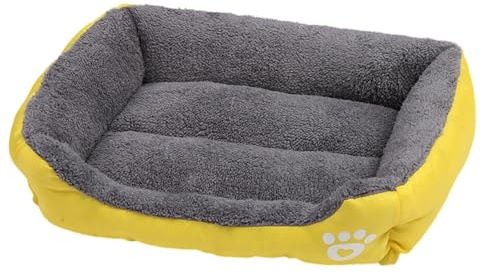 Mateju Hundebett Rechteckig Flauschig, Plüsch Haustierbett Katzenbett Flauschig Warme Hundekissen Strapazierfähig Katzenkissen für Mittelgroße Kleine Hunde Katzen (Gelb,80x60x13cm)