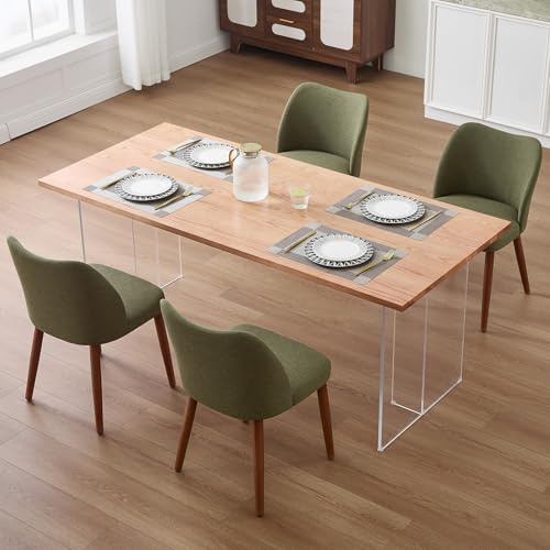 DAYALANE Esszimmerstühle 4er Set Modern Küchenstühle aus Leinen Polsterstuhl mit Gebogene Rückenlehne Holzbeinen Essstühle für Esszimmer Wohnzimmer Küche Schlafzimmer, Grün