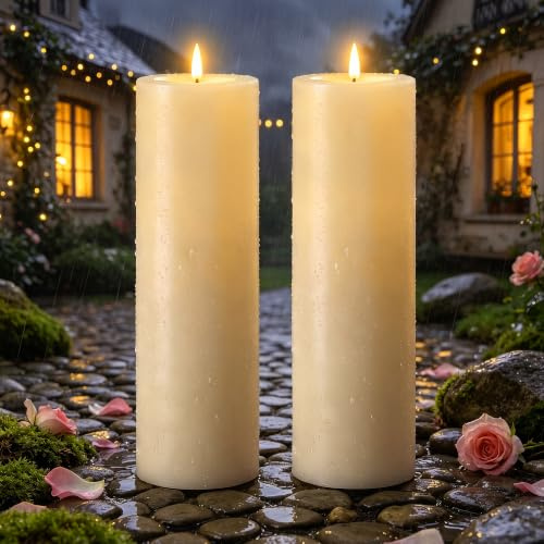 Ketom Lot de 2 Bougies LED Flamme Vacillante avec Timer, D 10x H 35 cm | Bougies LED Telecommande Grand, Bougie Sans Flamme à Piles, pour Mariage, Décorations de Noël (Ivoire, Piles Non Fournies)