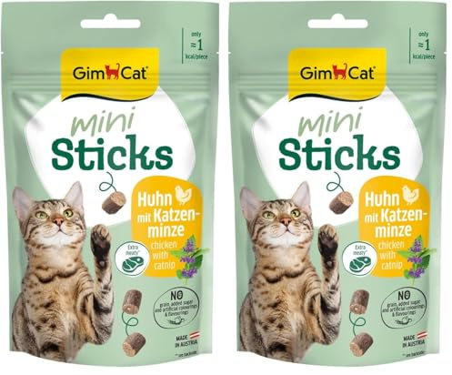 GimCat Mini Sticks Huhn mit Katzenminze -Kleine Häppchen für besonderen Genuss - 1 Beutel (1 x 50 g) (Packung mit 2)