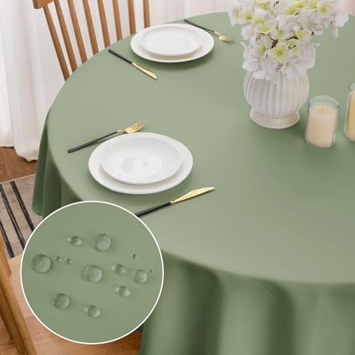 Softalker kleine Outdoor runde Tischdecke 120 cm Outdoor wetterfest Grün abwaschbar wasserabweisend runde Tischtafel Tischtuch für Terrasse,Garten,Balkon,Frühling,Sommer,Ostern und Kaffeezeit,Esstisch