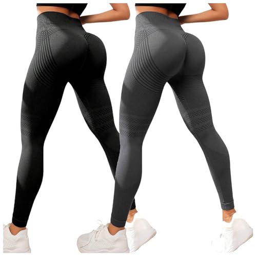 Lot de 2 Leggings à Compression 3D Anti Cellulite amaigrissant Minceur Leggings Femme Taille Haute sans Couture Push-Up Opaque Pantalon Sport pour Yoga et Fitness Legging Yoga Anti Cellulite Leggins