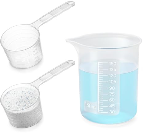 150ml Silikon Waschmittel Dosierhilfe mit 2 Stück 50ml Messlöffel, Waschpulver Dosierer Messbecher Flüssigwasch Waschkugel Dosierlöffel mit Skala für Flüssigwaschmittel Badezimmer Zuhause