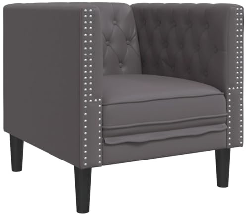Genérico Sillón Chesterfield de Cuero Artificial Gris,Mobiliario,Sofás,Gris,16.7 kg,372655
