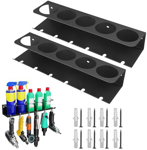 Luqixcey Spraydosenhalter 2Stück, Metall-Wandhalterung mit 5 Schlitzen, Flaschenhalter Wand, Dosenhalter Werkstatt & Sprühdosenhalter für Garage, Werkzeugwand Organizer für Zuhause