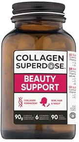 COLLAGEN SUPERDOSE Beauty Support - Collagene Marino Idrolizzato, Integratore con Vitamina C, Zinco, Rame ed Estratto di Semi d’Uva per Pelle, Capelli e Unghie, Azione Antiossidante – 90 Compresse