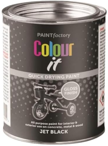 Paint Factory Colour It Quick Drying Gloss Paint, Jet Black, 300ml, for Concrete, Metal and Wood