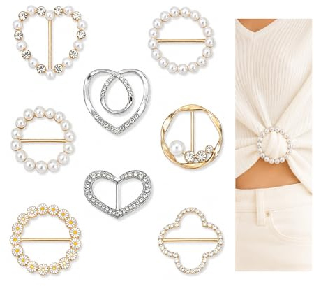8 Pièces Clip pour Tee Shirt,Attache Foulard en Metal,HMCEY Anneau de Foulard Brillant,Boucle de Ceinture Ronde,Pince à Écharpe Boucle Élégant,Broche Decorative Vetement pour Robe, Ceinture, Chapeau