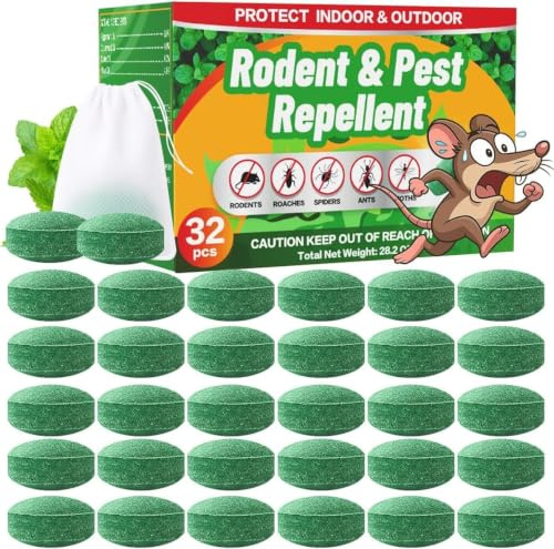 Repellente Topi, 32 Pezzi Palline Antiroditore alla Menta Piperita, Repellente Naturale Atossico, Allontanatore Topi e Insetti per Interni ed Esterni, Protegge Cavi e Dispense Senza Veleni