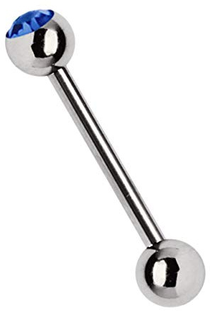 Modern Nature Piercing-Schmuck Titan Barbell, Zungenpiercing Stab in 1,6 x 12 mm mit 5 mm Steinkugel in dunkelblau
