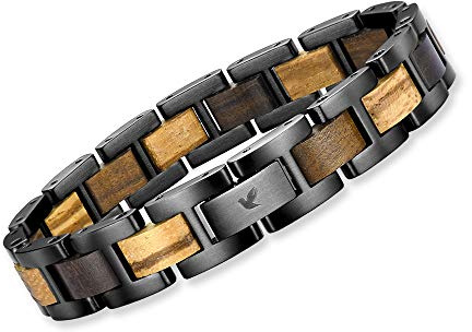 WOODSTAR (TIGER) Pulsera de Madera y Acero inox, Joyas Brazalete para Hombres Ajustable B18-004