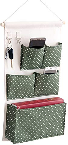 EBETA E Hängeorganizer Tür Wand Organizer Utensilientasche Hängende Aufbewahrungstasche für Eingang Garderobe Badezimmer (Dunkelgrün-Punkte, 5 Fächer)