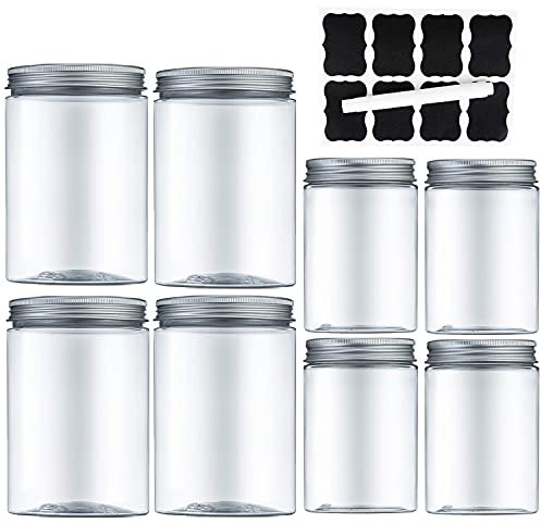 MEIXI 8 Pieza Transparente Botes Cocina, Recipientes Slime, Contenedor Alimentos, Tarro Plastico con Tapa de Metal Atornillable (3.6L)