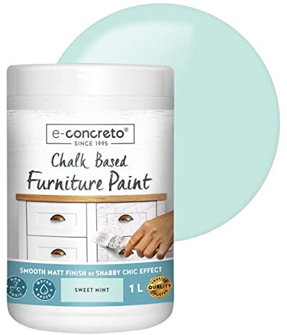 e-concreto Furniture Chalk Paint 1L, Shabby Chic or Matt Smooth Touch Finish | Chalk Paint + Stirrer (Mint Green)