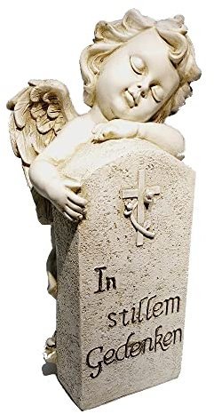 Decpero Engel zum Stellen mit Gedenkstein + Inschrift/wetterfest/Höhe 32 cm/Poly
