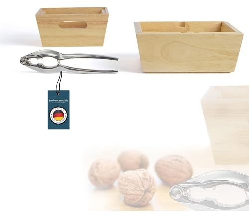 Livoo feel good moments Nussknacker Set Edelstahl - Nussschale aus Holz Eckig - Doppel Holzschale 2 Nussschalen - Snackschale Nüsse - Nuss Knacker Walnussknacker mit Box - Holzschalen Set
