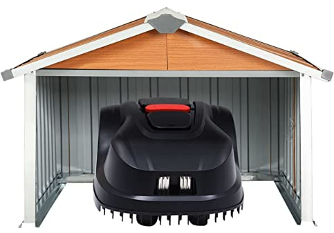 Tidyard Rasenmäher Garage Mähroboter Rasenroboter Rasenmäher-Garage Rasenmäher-Roboter 92 x 97 x 63 cm (B x T x H) Verzinkter Stahl Braun