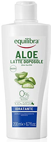 equilibra Solari, Aloe Latte Doposole Idratante, a Base di Olio di Carota, Vitamina E, Aloe Vera equilibra (40%), Doposole Idratante che Rinfresca e Riequilibra la Pelle Arrossata, 200 ml