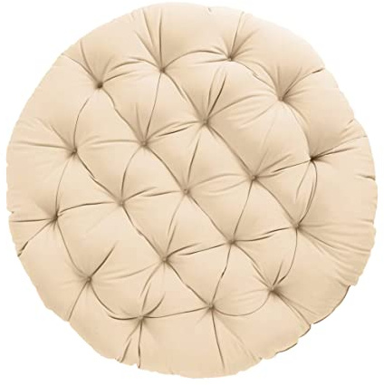 Sorra Home Tufted Papasan Cushion - Bucket & Moon Chair Comfy Round Cushion - Floor Pillow with Plush Foam for Indoor Furniture (Frame Not Included) - Ivory (44 x 44 x 4)