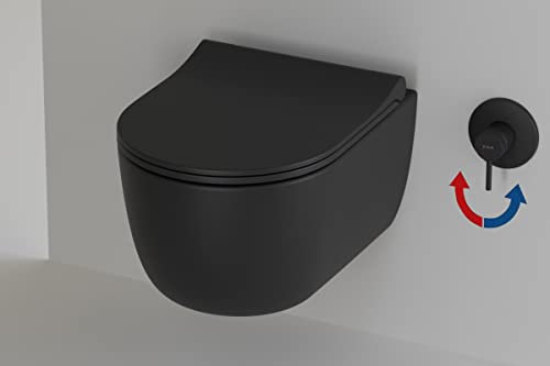 Dusch WC spülrandlos Schwarz Matt I Taharet WC Set VitrA Warmwasser Armatur I Bidet WC Dusche randlos I Hänge WC Bidet Funktion I Spülrandloses Wand WC Softclose WC Sitz