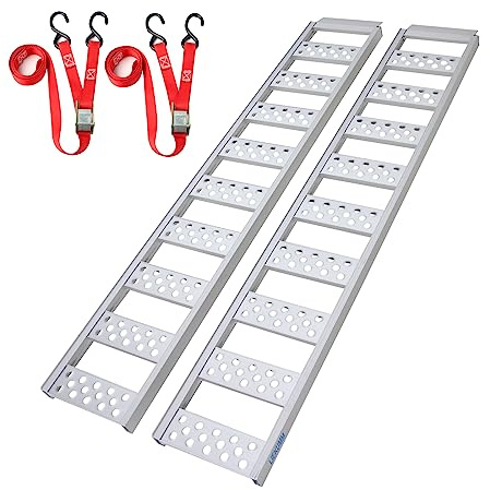 LIEKUMM 2 x 195,5 cm Auffahrrampe, 680 kg Tragkraft Auffahrrampe für Anhänger, Aluminium Leicht Motorrad Rampe für ATV, Motorrad, Fahrrad, PKW, Auto Laderampe