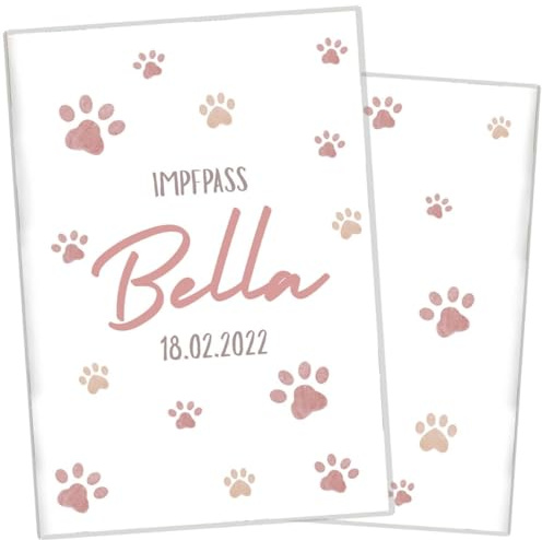 Wilhelm Fell Impfpasshülle für Tiere I Personalisierbar mit Namen oder Geburtsdatum I Persönliche Geschenkidee für Haustierbesitzer I Schutzhülle für den Impfpass für Haustiere (Pfote Rosa)
