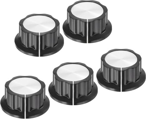 QUARKZMAN 5 Stück Potentiometer Knöpfe 45x20.5mm, Bakelit Gitarrenknöpfe 6mm Drehknopf mit Madenschraube für Gitarre Bass, Schwarz