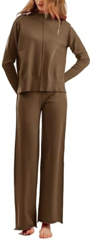 CuLtP Set Da 2 Pezzi Lavorato A Maglia Oversize In Coordinato Da Donna, Tute Da Donna Maglieria Completi Loungewear, Maglione Invernale Da Donna A Maniche Lunghe Pantaloni A Gamba Larga, Kaki