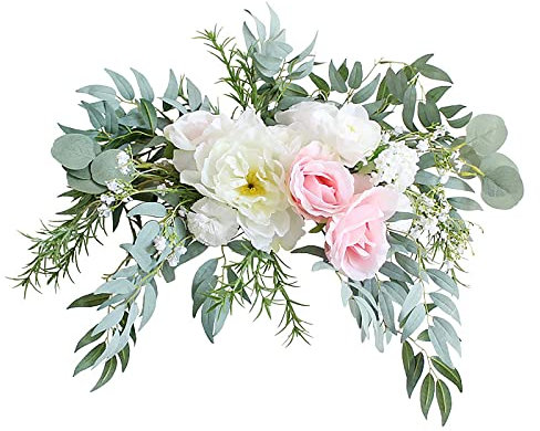 Kranz, dekorative Girlande, 59,9 cm, künstliche Blumengirlande, Seidenrosen-Pfingstrosen-Hängekranz mit Eukalyptusblättern for Haustür, Wand, Fenster, Zuhause, Hochzeit, Party-Dekoration