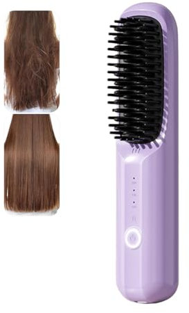 Plancha De Pelo Recargable, Cepillo Alisador Multifuncional Sin Cable, Peine Caliente, Cepillo Alisador Recargable USB Con 3 Niveles De Calentamiento Para Todo Tipo De Cabello (Purple)