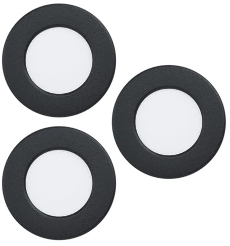 Eglo Lot de 3 spots LED encastrables Fueva 6, jeu de lampes de plafond à encastrer, luminaire encastré en plastique noir et blanc, éclairage blanc chaud - blanc froid, ∅ 8,6 cm