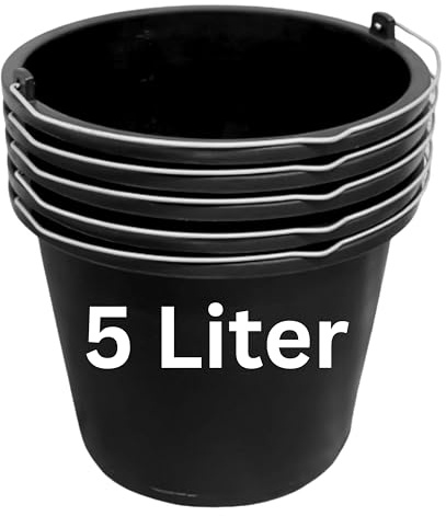 ViD® Secchio per malta e cemento, 5 litri, diametro 24 x 19 cm, secchio per tacchino, secchio per cemento, secchio da costruzione, 5 pezzi