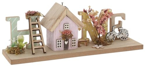 Shudehill Giftware Pretty Spring Folk Art Home Decoration Plaque/Sign - Wooden Effect with Pink Flowers, Bike and Pastel Pink House