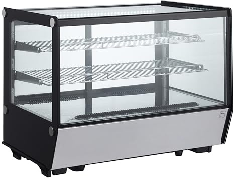 METRO Professional Tisch-Kühlvitrine GCV1160R, 148 L, Umluftkühlung, 2 verstellbare Regale, LED-Beleuchtung, Silber/Schwarz