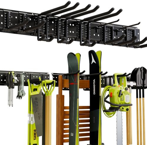 NattyDot Garden Tool Organizer Wall Mount 48inch with 9 Hooks Ski Rack for Garage Shovel Holder Wall Mount Garage Wall Organizer Wall Mount Tool Holder for Rack Shovel Shed(Black)