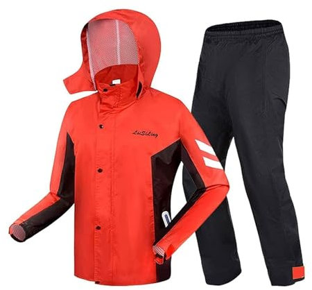 YLZBA Traje Lluvia Moto Hombre Traje de Lluvia Reflectante Traje de Agua Impermeable Conjunto de Chaqueta y Pantalón de Lluvia Hombres Impermeable Transpirable(Red,XXX-Large)