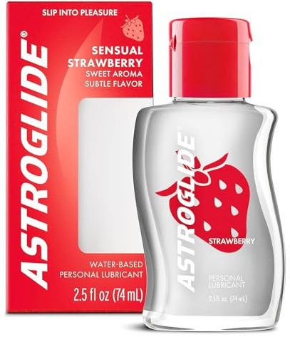 Astroglide Water Based Flavored (2.5oz), Edible Strawberry Personal Lubricant for Men, Women and Couples, Travel-Friendly Size