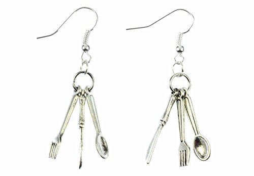 Miniblings couverts lot de 3 Boucles d'oreille cintre couteau fourchette cuillère de cuisine Cuisine - argenté de bijoux à la mode main I Boucles d'oreille