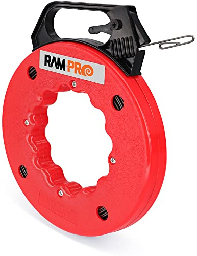 Fish Tape Wire Puller 50ft - Easy to use Cable Puller Tool with Double Loop Tip - Flexible Wire Fishing Tools for Walls and Electrical Conduit - 1/8 Steel Fish Tape Durable Housing - RamPro (50 ft)