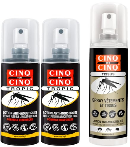 Cinq sur Cinq - Kit Haute Protection Contre Les Moustiques - Lot de 2 x Spray Tropic 75 ML + Spray Vètement 100 ML