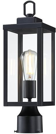 GRUENLICH Outdoor Post Light Fixture, Tempered Glass, 16.5 Black 1 Pack