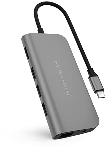 Targus HD30F-GRAY Hub USB-C HyperDrive Power 9 en 1 Carga rápida con USB-C Power Delivery de 60W - Gris