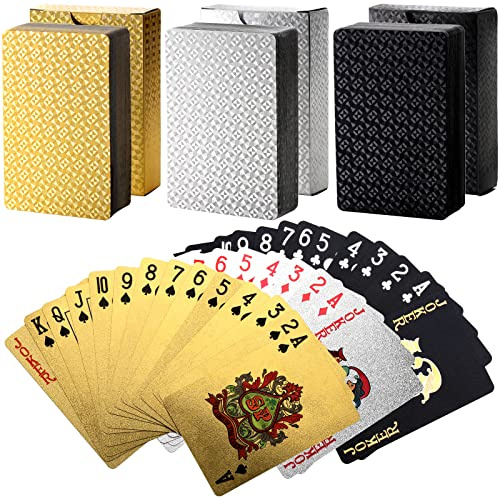 Suwimut 6 Pack Playing Cards, Waterproof Plastic Playing Cards Premium Foil Standard Index Deck of Cards for Adults Seniors, Trick Card for Table, Pool Game, Beach Trip, Camping, Party