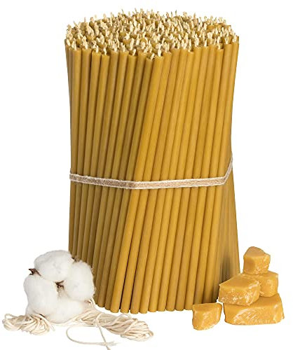Diveevo Kirchliche Bienenwachskerzen №60-300 Stk. I hochwertige Ritualkerzen L-20,5 cm Ø-6,6 mm I 80 Min Brenndauer in honigelb I 2 kg dünne Griechische Kerzen tropf- & rauchfrei